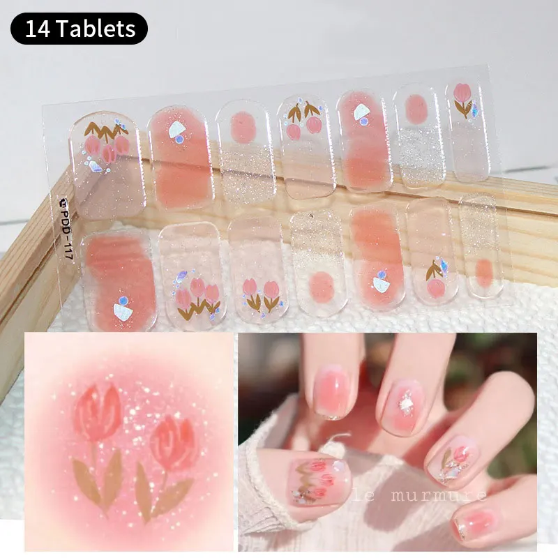 DIY Baking-free Nail Stickers Long-Lasting Solid Color Fresh Flowers In Summer Nail Strips Patch Slider Full Cover Decal