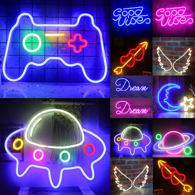 Upgrade your home decor with the Large Size USB LED Neon Sign Good Vibes Game Shaped Wall Light