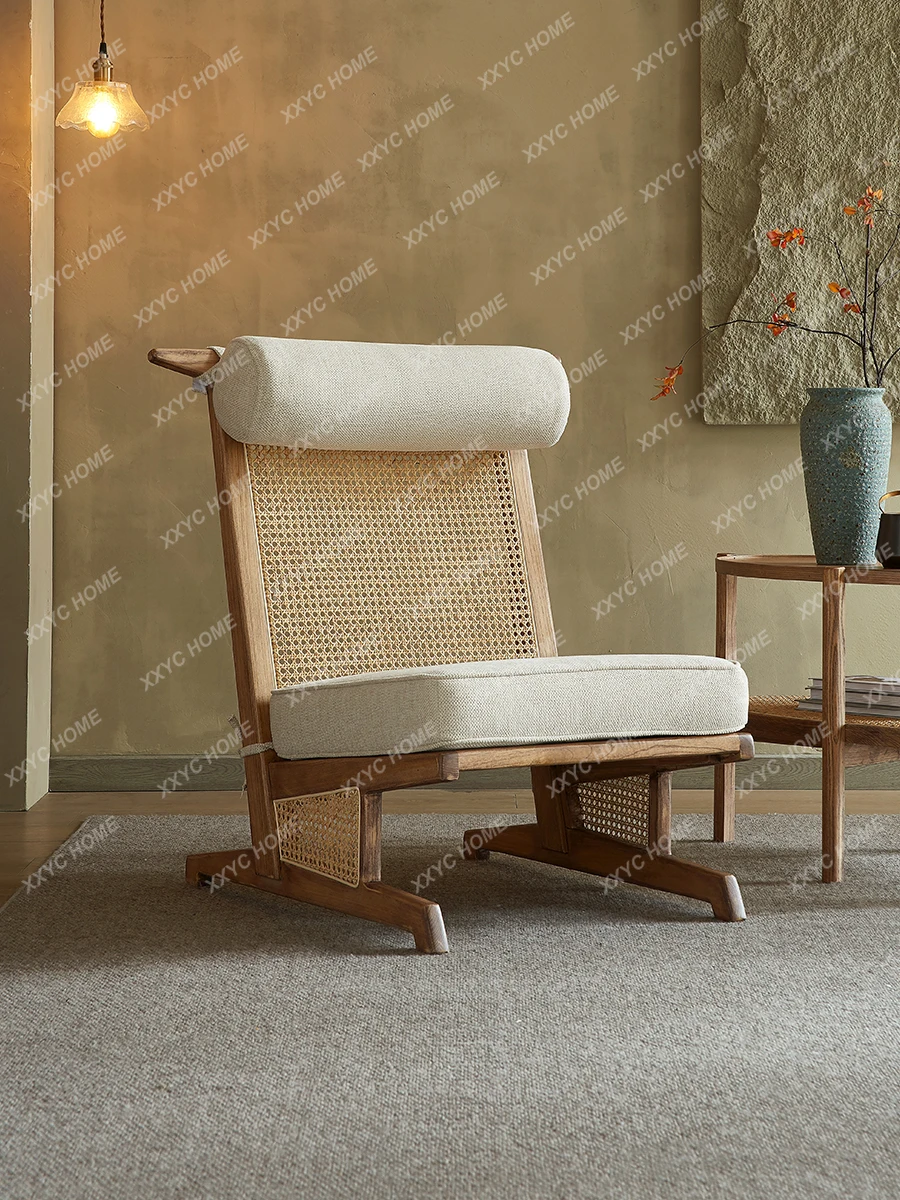 

Solid Wood Rattan Single Leisure Backrest Living Room Nordic Simple Modern