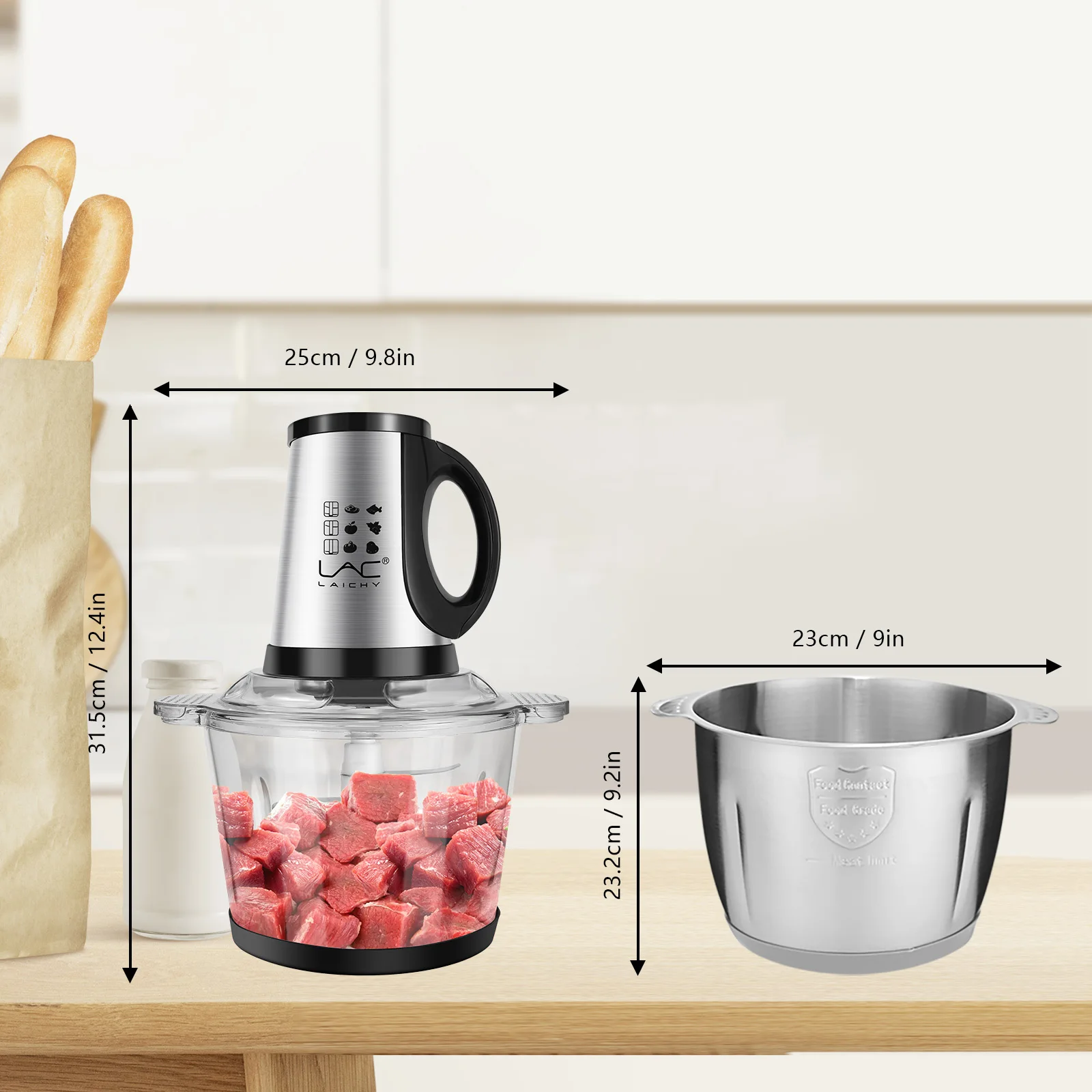 3.8L Electric Meat Grinder Kitchen Household Glass Stainless Steel Double Pot Two-In-One Large-Capacity  Food Processing Machine 4