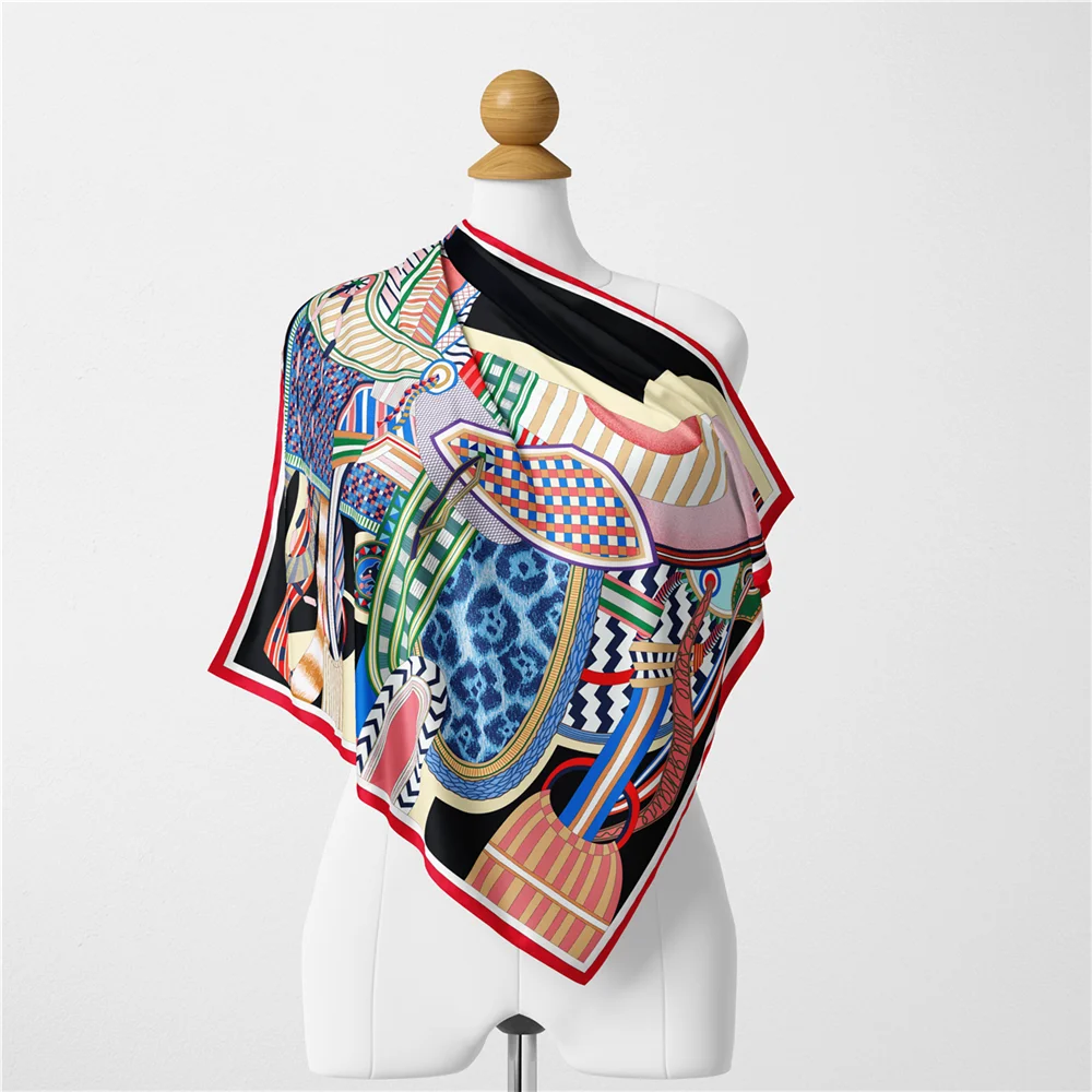 Twill Seide Schal Frau Sattel Malerei Quadrat Schals Wraps Bandana Kleine Hijab Seide Foulards Krawatte Stirnband Halstuch 53CM – Detail 6