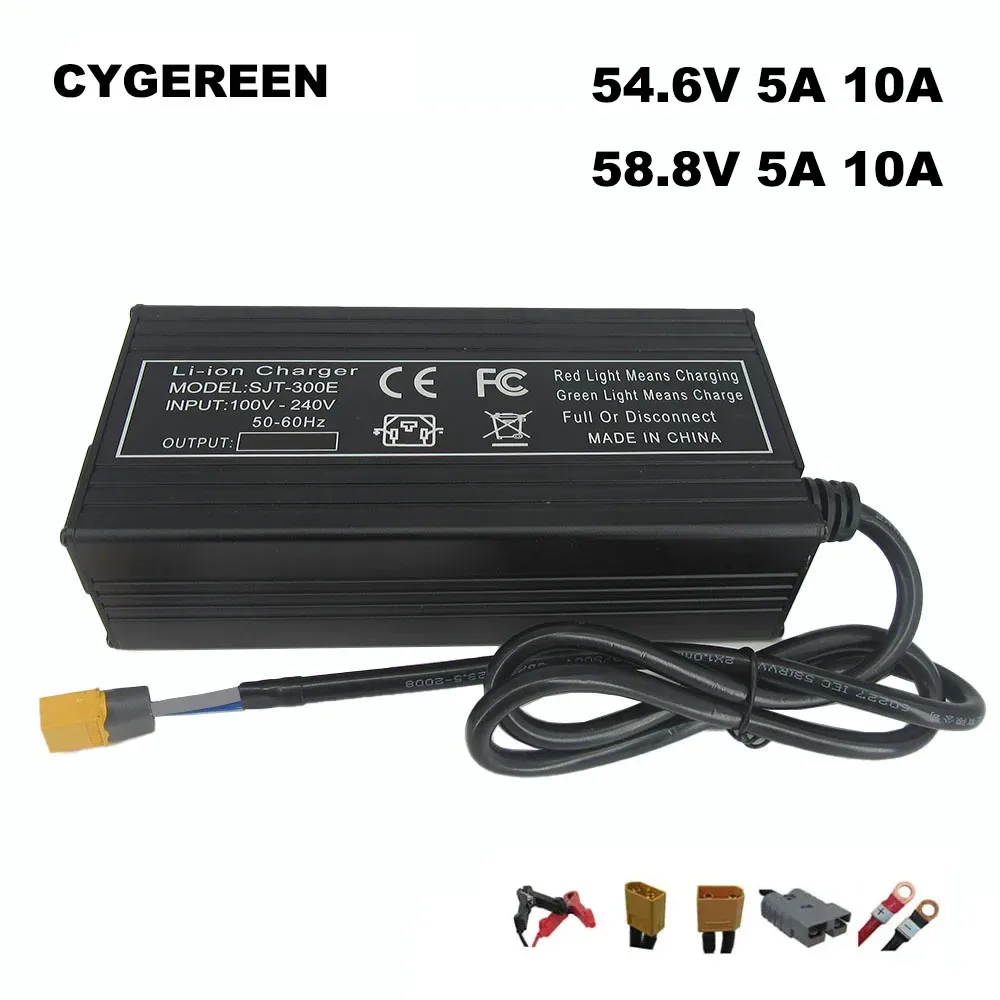 

54.6V 58.8V 5A 10A Li-ion 13S 14S 18650 Battery Fast Charger 48V 52V Lithium Solar System RV Golf Cart Ebike Charger