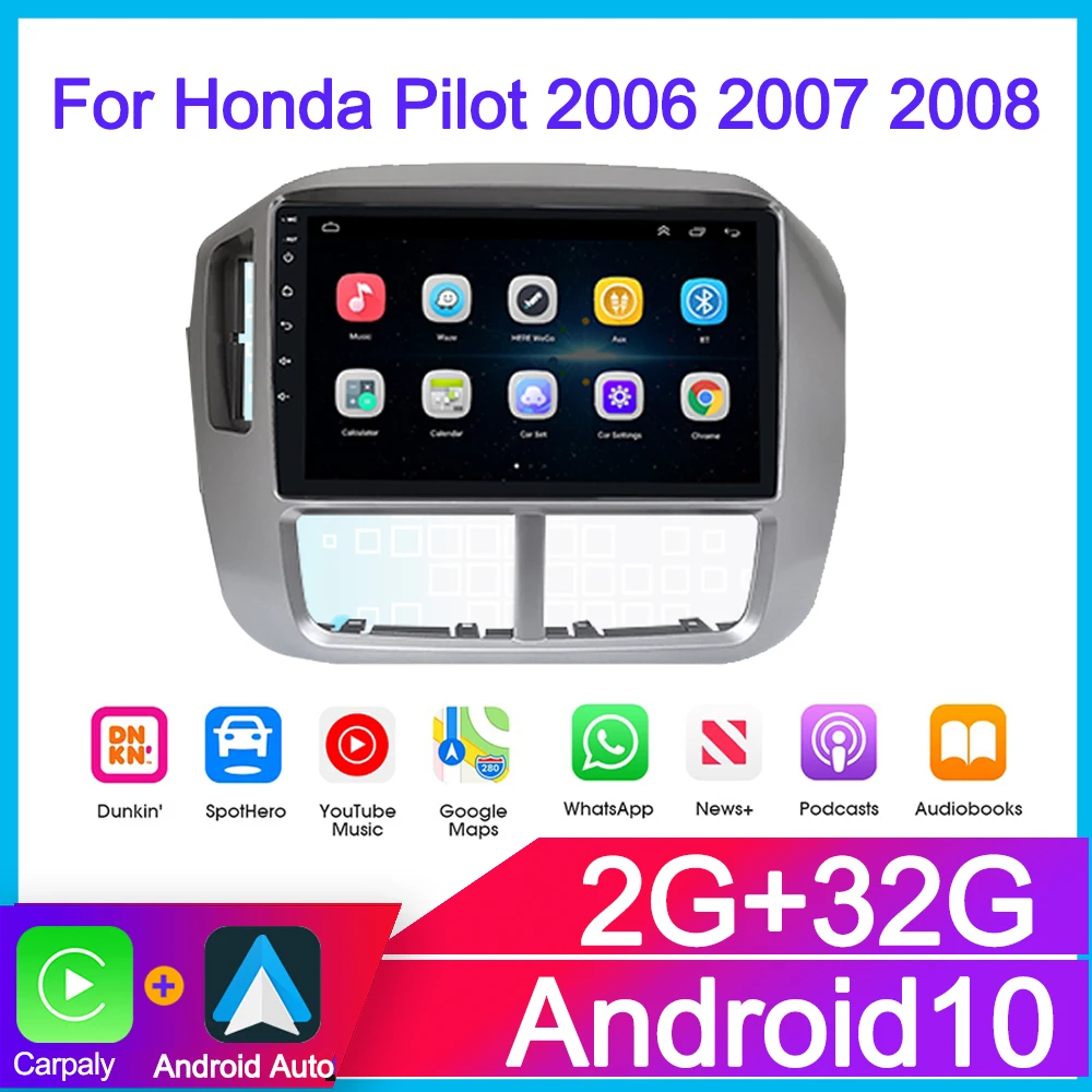 

Carplay Android Радио Емкостный сенсорный экран для Honda Pilot 2006-2008 с 9 дюймовым GPS-Навигатором Bluetooth USB-плеером стерео