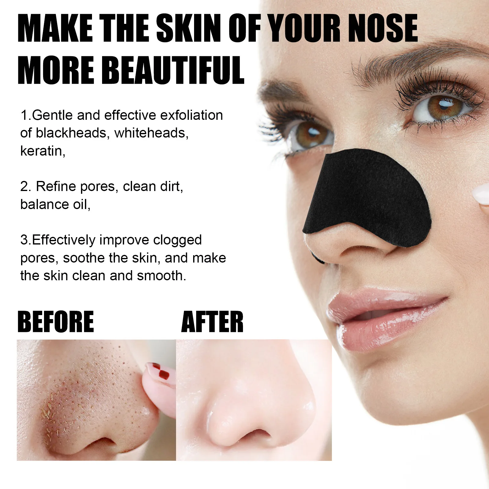 10/100Pcs Blackhead Removal Stickers Nose Blackhead Remover Mask Skin Care Removes Nose Lines Deep Shrink Clean Pores Strips