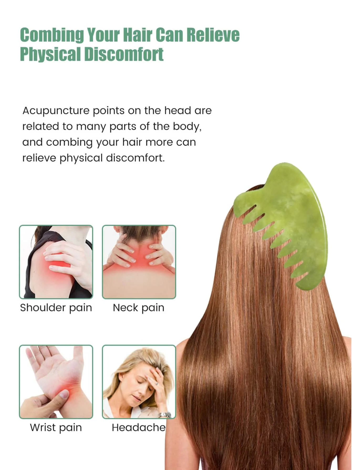 1PcJade Massage Comb Gua Sha Sawtooth Heart Comb Scraping Board Head Massager Natural Jade Comb Hair Brush Women Scalp Care Tool
