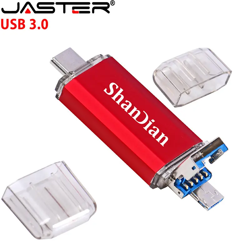 

SHANDIAN 128GB OTG 3 In 1 64GB USB Flash Drives USB 3.0 & Type-C & Micro Pendrives 16GB Pen Drive 32GB Free Custom LOGO 8GB 4GB