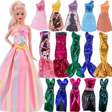 Barbiees boneca roupas curtas e longas lantejoulas fishtail saia para barbie & boneca bjd moda sexy brilhante acessórios boneca, vestido para meninas