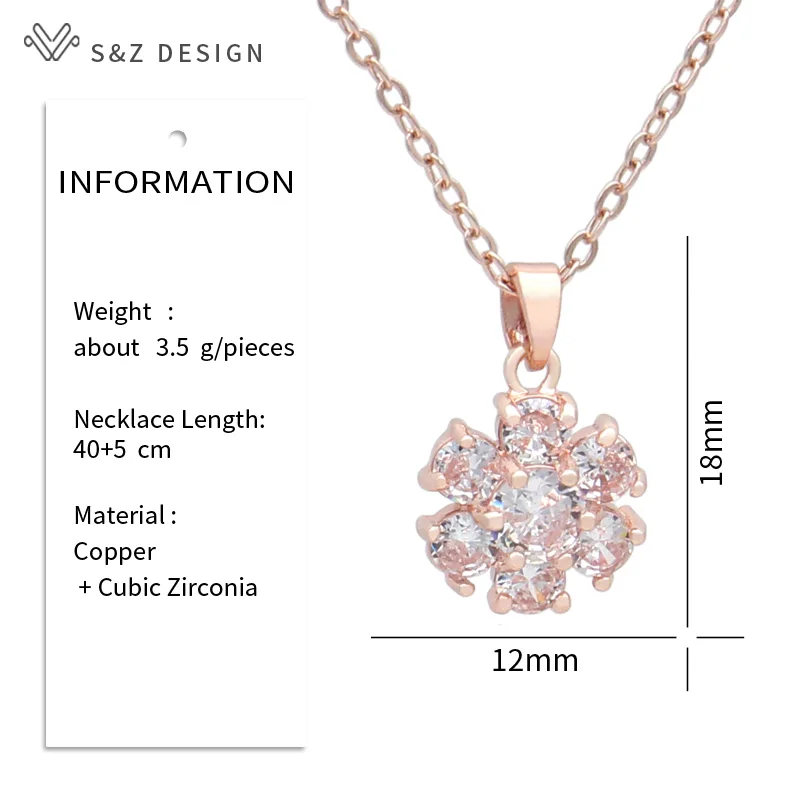 S&Z DESIGN New Fashion 585 Rose Gold Color Snowflake Pendant Necklace For Women Cubic Zirconia Jewelry Lovely Romantic Gift