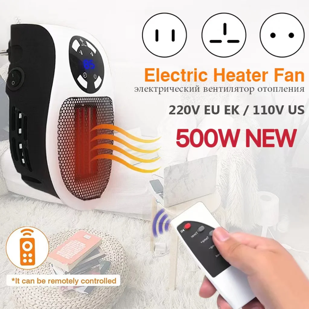 Electric Heater Portable Plug in Wall Heater Room Heating Stove Household  Radiator Remote Warmer Machine 500W Device - AliExpress
