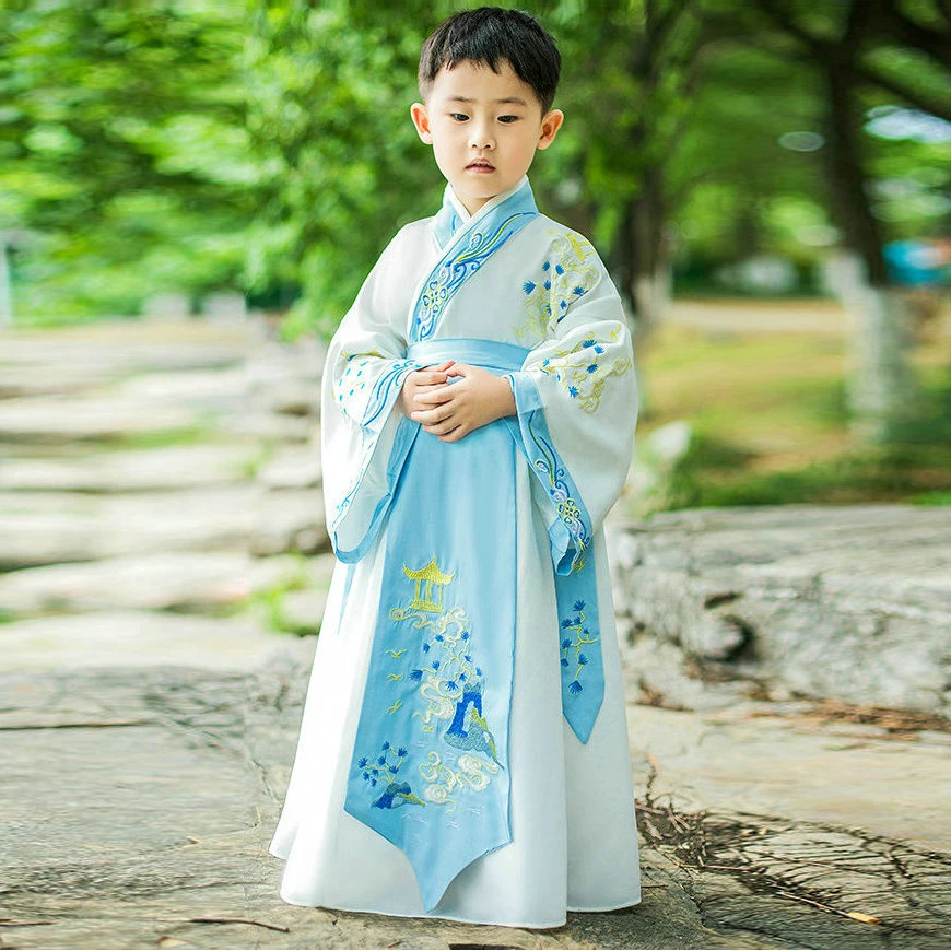 Oriental Boys Blue Vintage Hanfu Clothes For Kids Auspicious Pattern Embroidery Ancient Chinese Prince Costumes 2024 ночник prince rabbit blue