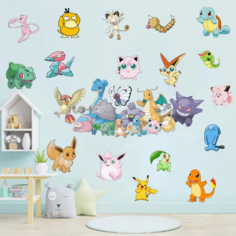 Pokemon-Cartoon-Wall-Sticker-Pikachu-3D-Sticker-Kids-Room-Decoration ...
