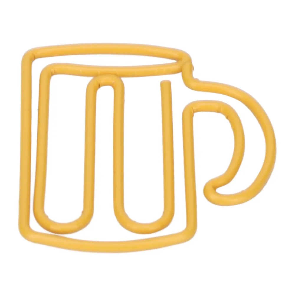 100Pcs 노란색 귀여운 종이 클립 플라스틱 코팅 금속 컵 모양 종이 클립 휴대용 27*24mm 사무실 클립 사무용품