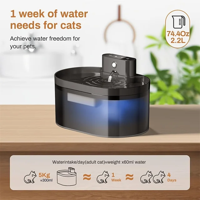 2.2L Wireless Automatic Pet Water Dispenser Rechargeable Cat Indoor Fountain Dispenser With 2600mAh Infrared Sensor For Dog Cat 4