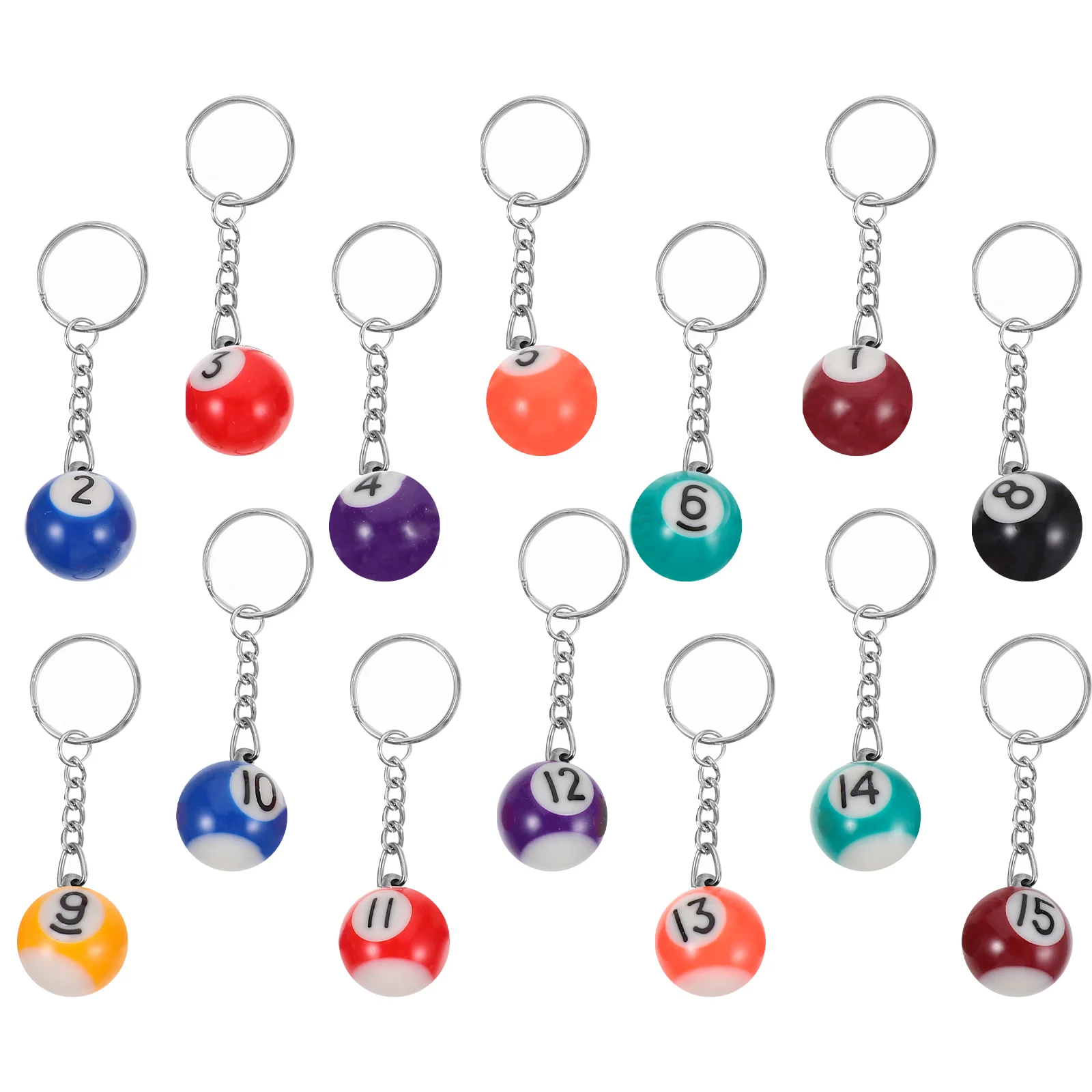 

16Pcs Billiards Keychains Billiards Ball Keyrings Decorative Billiards Ball Hanging Pendants Key Decors