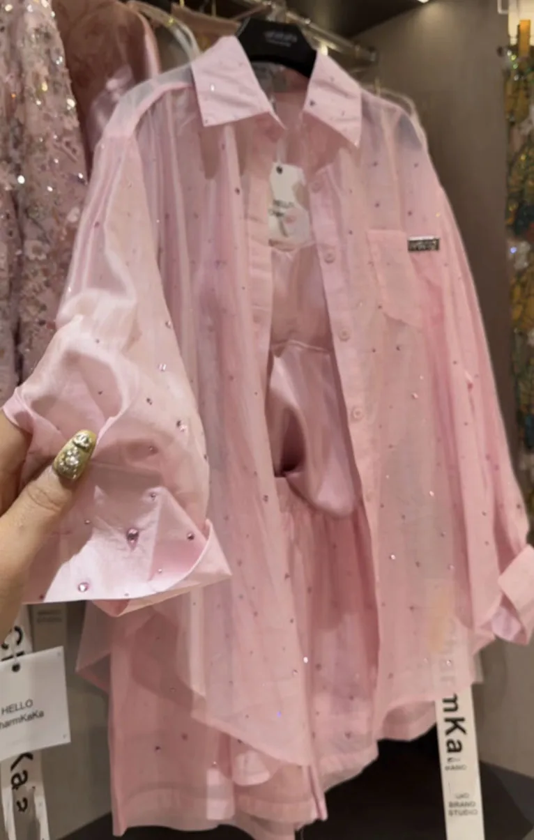 قميص نسائي طويل الأكمام مرصع بالنجم ، شورت غير رسم...