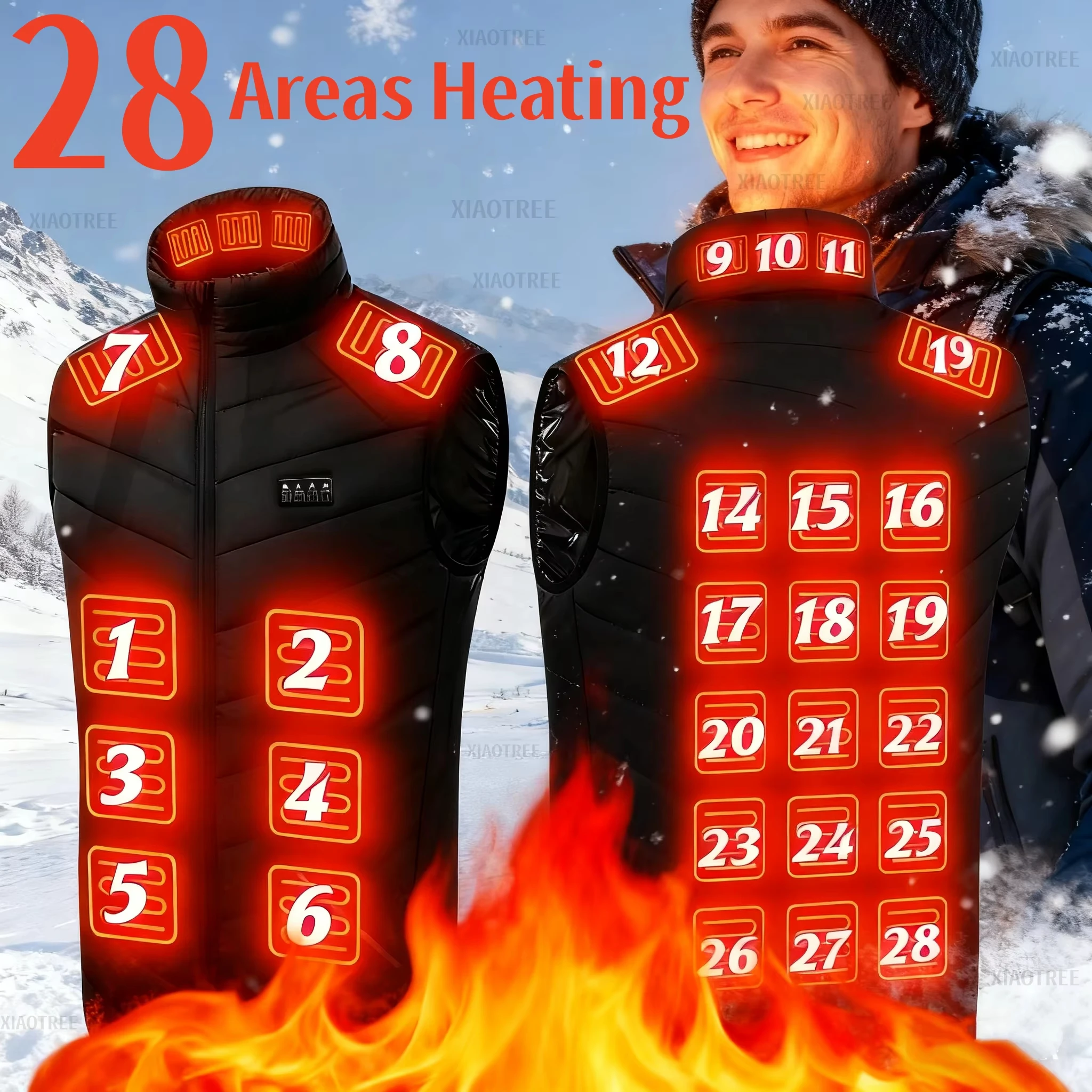 28/9 Areas Heated Jacket Men Jacket Heated Winter Womens Electric Usb Heater Camping Jacket Man Thermal Vest Body Warmer Coat 6XL