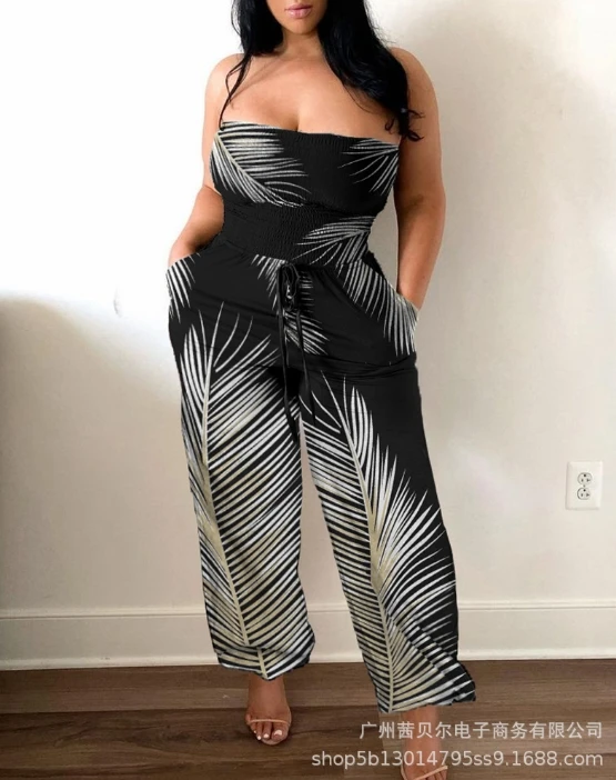 Women's Urban Jumpsuit 2024 Spring/summer Latest Fashion Casual Commuting Leisure Strapless Sexy Bra Print Romper Bodysuit