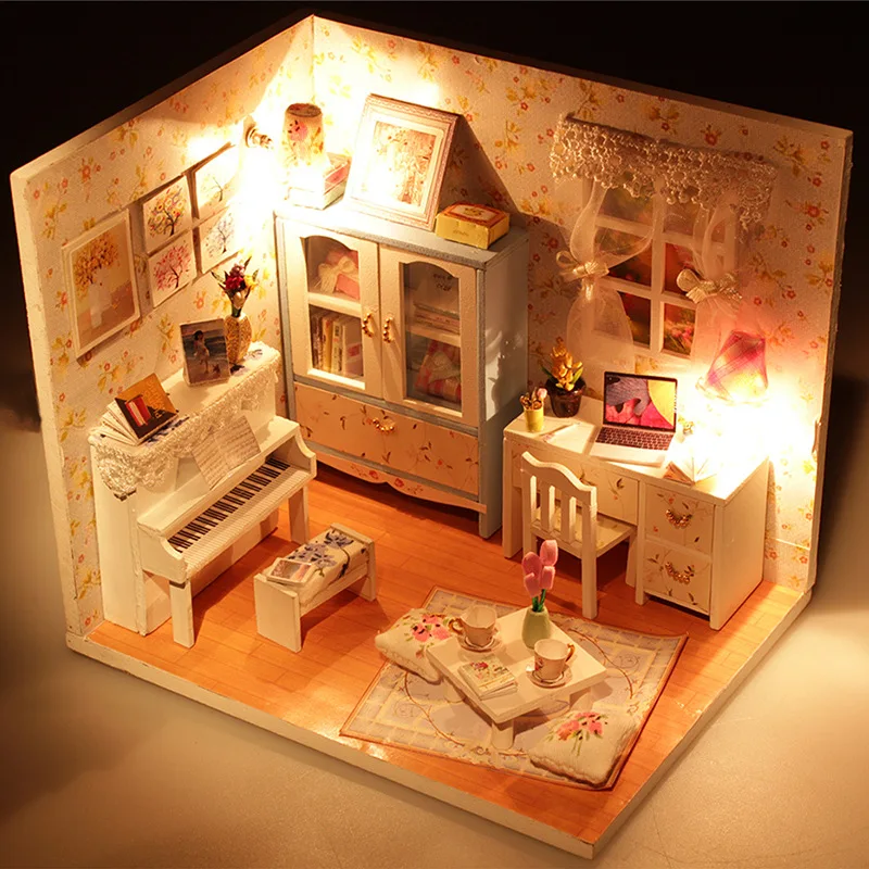 Cute Room Doll House Furnitures Box Theatre Nostalgic Theme Miniature Scene  Wooden Miniature Puzzle Toy Dollhouse Assemble Kits - AliExpress