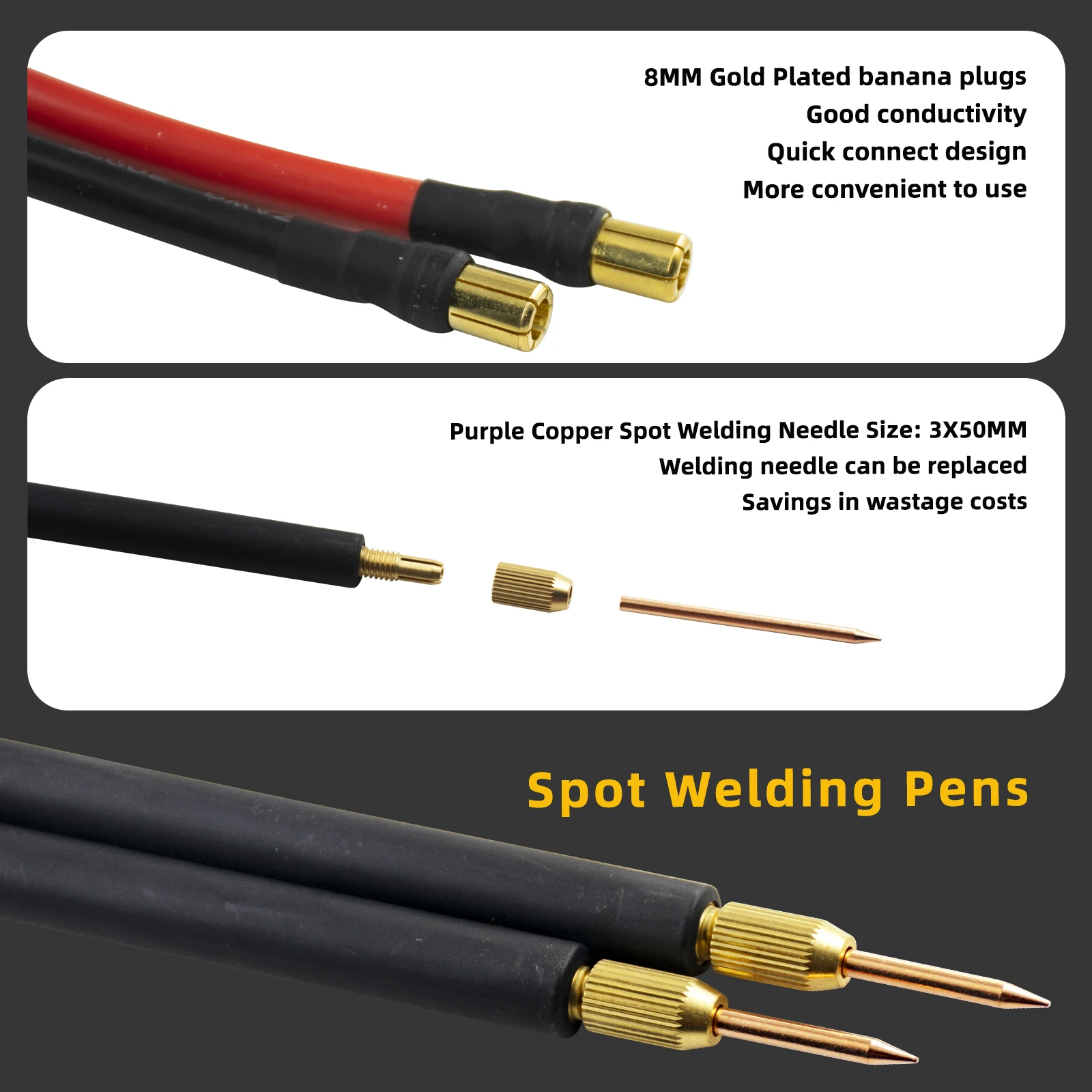 Spot Welding Pen 7AW 40cm Welder Machine Accessory for Diy 18650 Battery DIY Lithium Battery Spot Welder Pen Can Be Replaced Tip