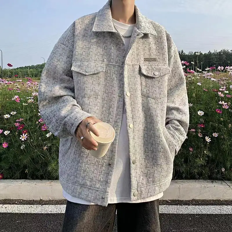 

2023 Men Jacket Waffle Weave Spring Autumn Oversized Fashion High Quality Casual Streetwear Loose Hip-hop Bomber Outwear Blouse