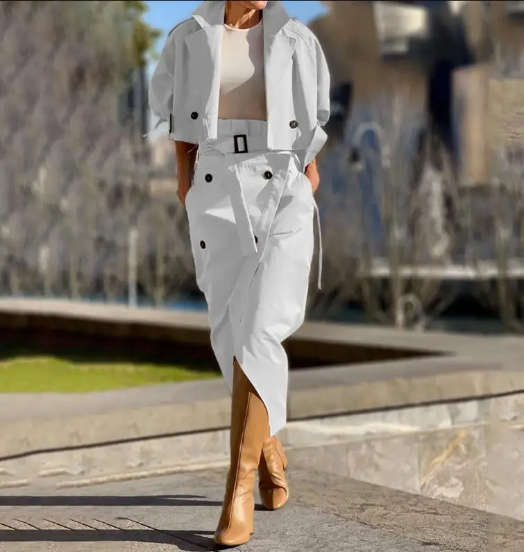 

Tow Piece Set Women Outfit 2023 Autumn Fashion Casual Loose Top & Pocket Design Y2K Long Skirts Set Streetwear Female Suits