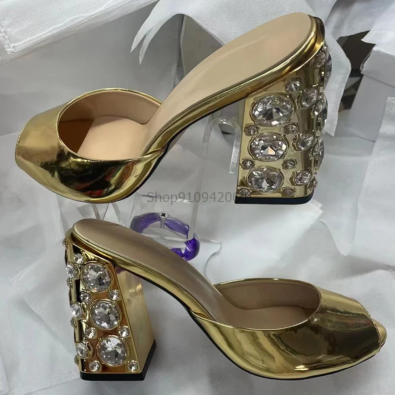 

Peep Toe Chunky Heel Sandals 2022 New Women Shoes Summer Sweet 10CM Fashion Flash Diamond Pearl Heels Outside Slippers