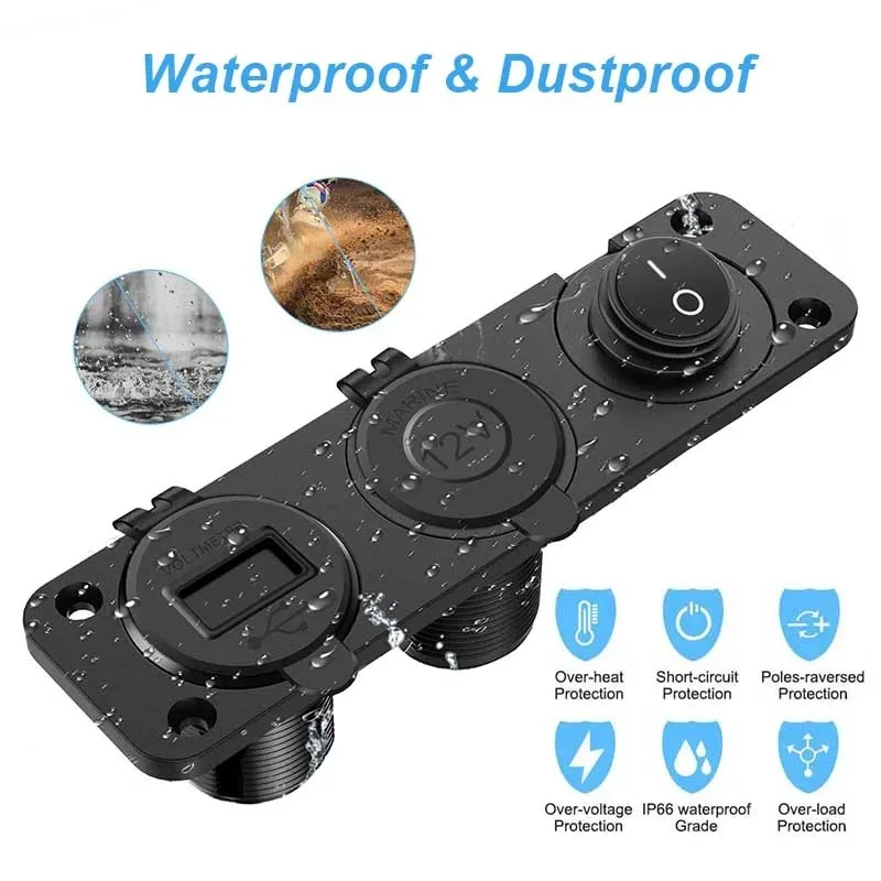 Presa di carica USB doppia, pannello di controllo del caricabatteria per auto 12V-24V 3.1A