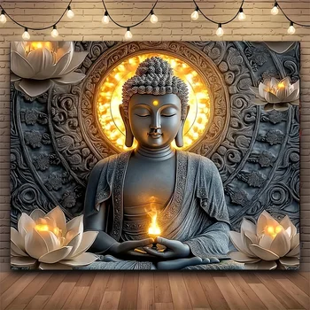 VIKAMA bouddhisme méditation Lotus tapisserie Orientale Zen méditation espace atmosphère salon bouddha moderne maison tapisserie 1