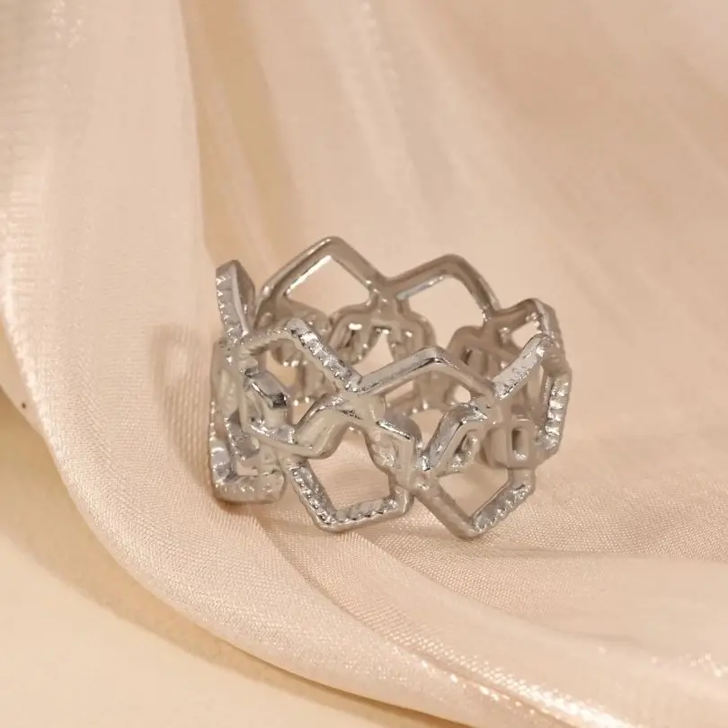 Stainless Steel Geometric Hollow Ring for Women