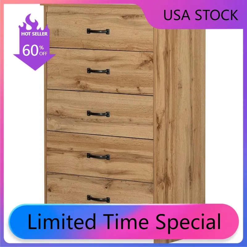 

Bedroom Furniture South Shore Tassio 5-Drawer Chest Storage Unit, Nordik Oak