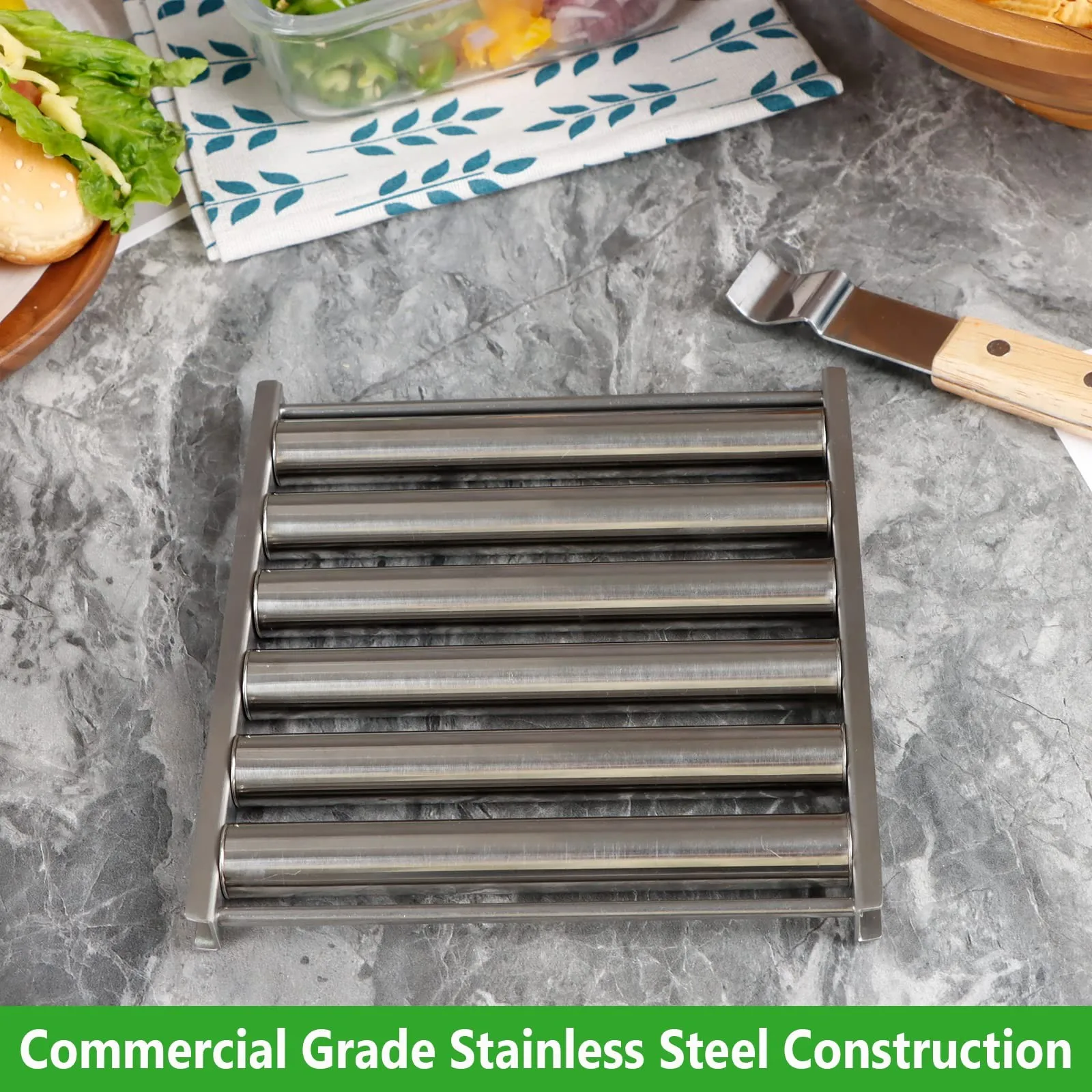 BBQ Sausage Baking Grill Rack Stainless Steel Roller Grill Brackets Household Outdoor Heat Resistance Non-Stick Barbecue Tool