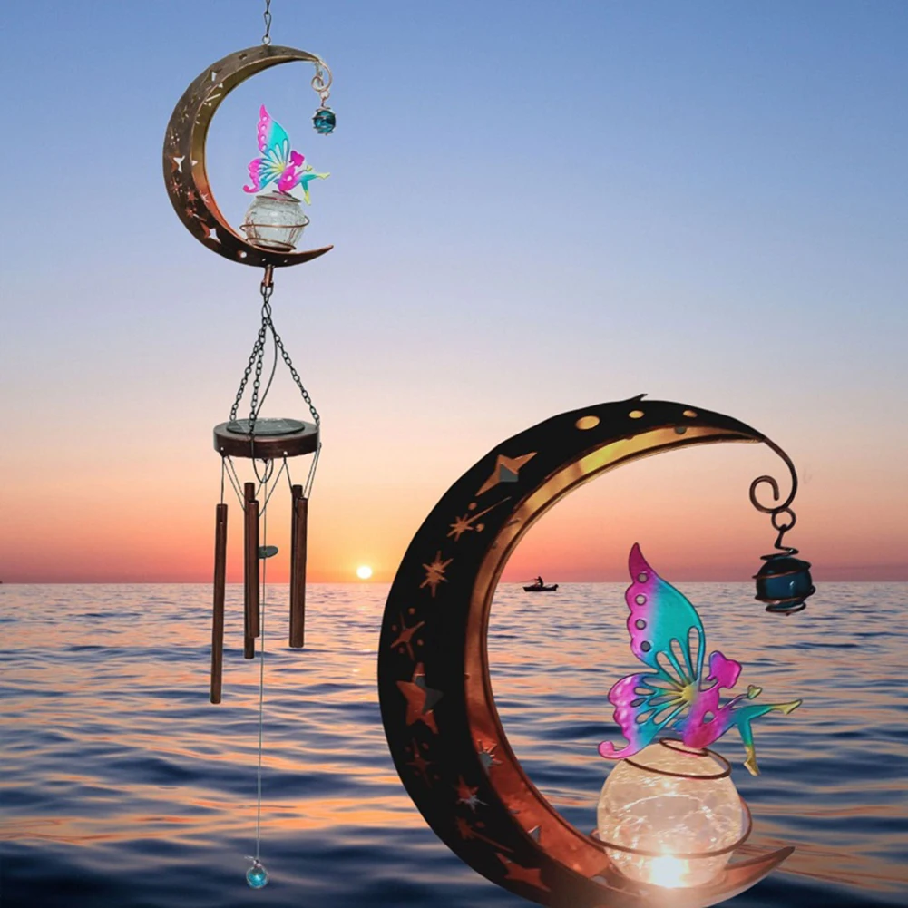 태양열 발전 요정 아트 윈드 벨, LED 조명, 기념 바람 종소리, 금속 IP65 방수, 야외 정원 장식