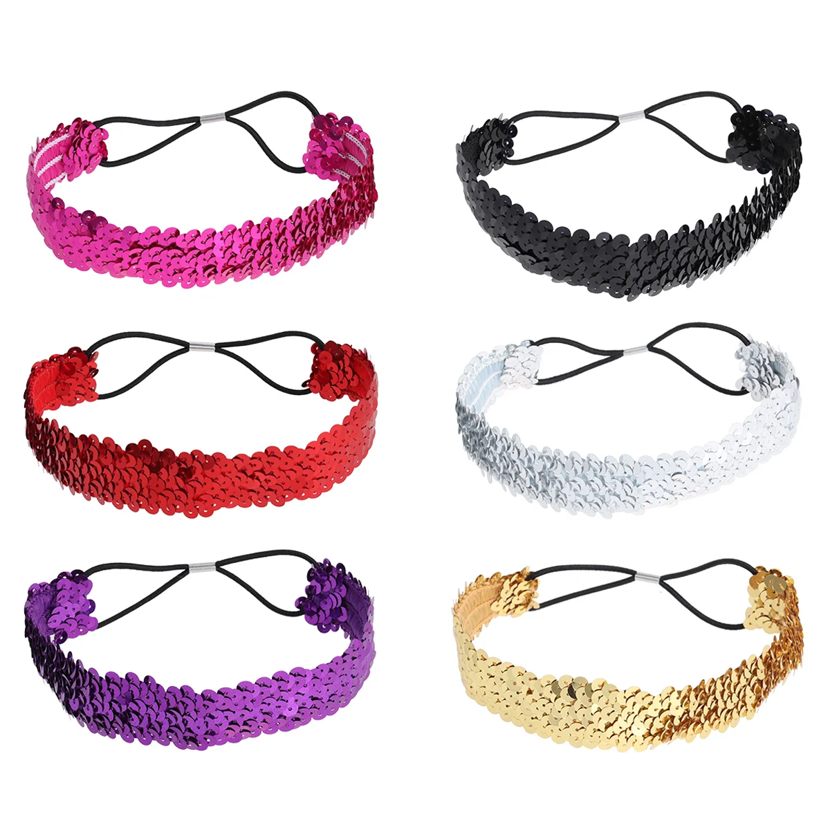 

6pcs Mermaid Sequin Headbands Reversible Shiny Hair Accessory with Elastic Cord for Women and Girls (Black + Silver + Gold +