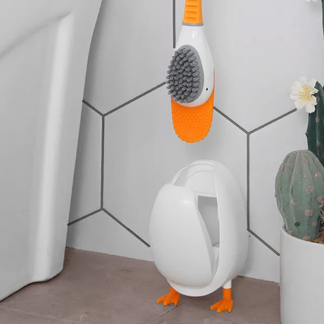 Új Szilikon Wc-Kefe Szett Aranyos Búvár Kacsa Falra Szerelt Padlón Állva, Hosszú Kezelt Fürdőszoba Mélytisztító Tpr Kiegészítők - Image 3