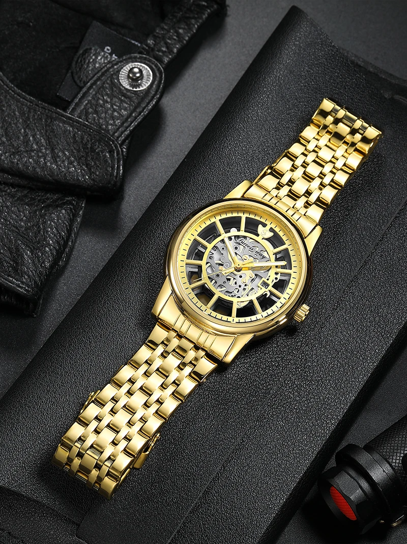 Aço Inoxidável Masculino Relógio Transparente, Luxo Steampunk Relógio De Ouro, Novo