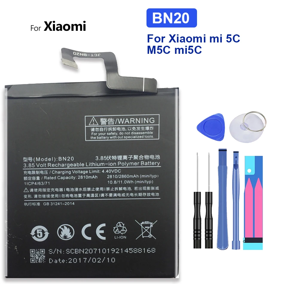 

Сменный Аккумулятор для Xiaomi Mi 5C, Mi5C, M5C, 2860 мАч, сменный аккумулятор с номером отслеживания, BN20