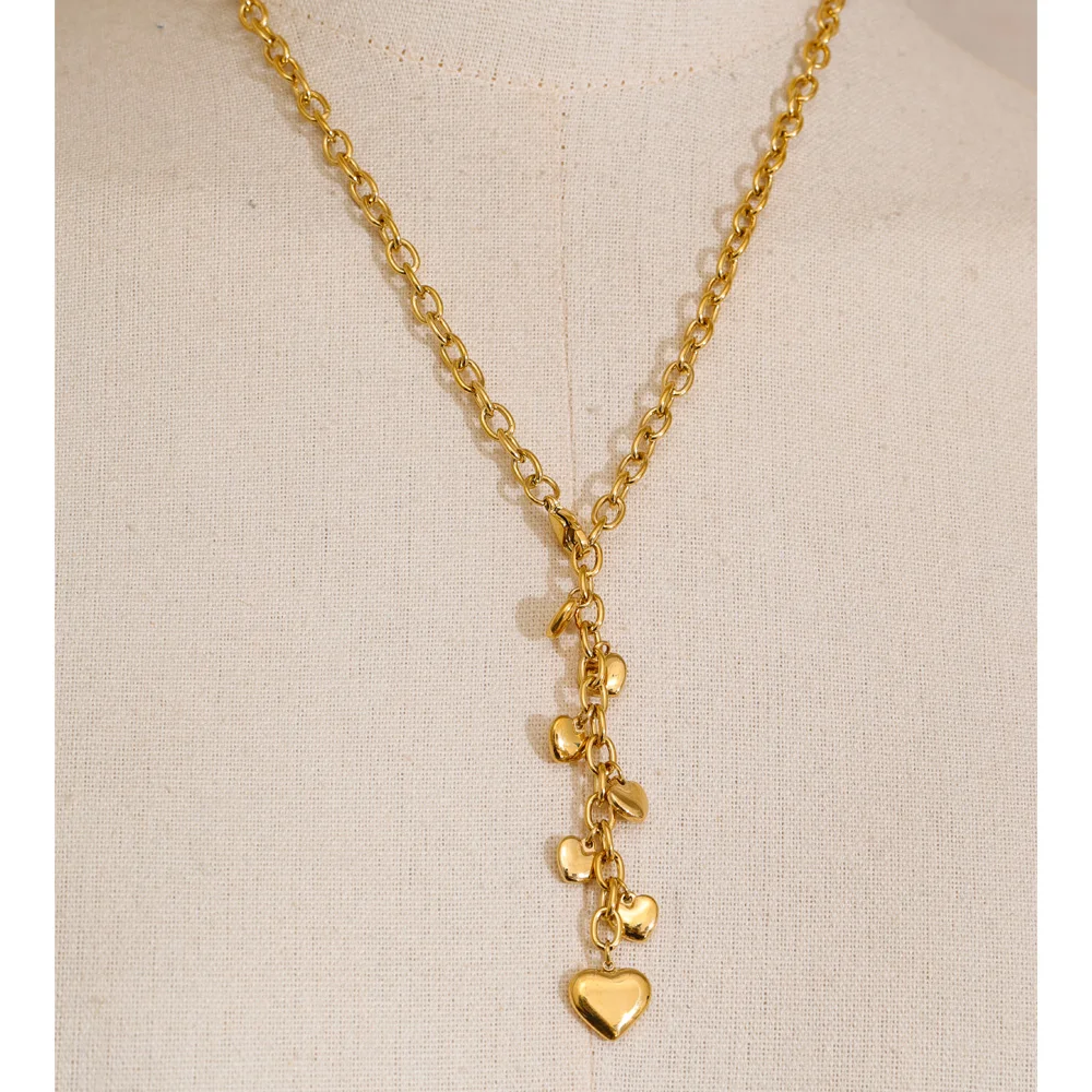 Yhpup Heart Drop Chain Necklace 56cm Stainless Steel 16K & Platinum PVD Plated