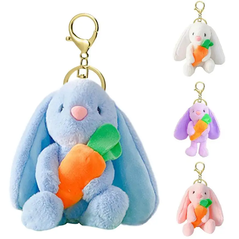 New Easter Bunny Plush Keychains Cute Stuffed Animal Fuzzy Carrot Rabbit Doll Boys Girls Soft Toys Bag Charm Pendant Easter Gift customized despicable led giant inflatable easter bunny with carrot inflatable rabbit cartoon model for holiday decoration