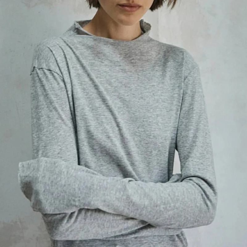 comfortable-and-casual-natural-curly-half-turtleneck-flared-long-sleeved-t-shirt-bottoming-tops-women-clothes