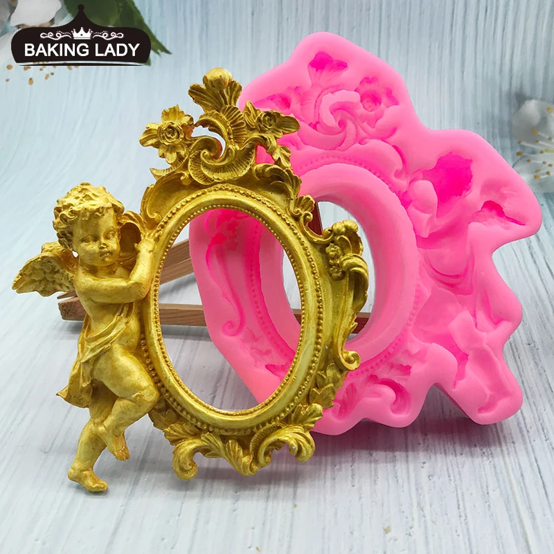 

European angel photo frame modeling liquid silicone mold, fondant diy handmade clay clay Mold