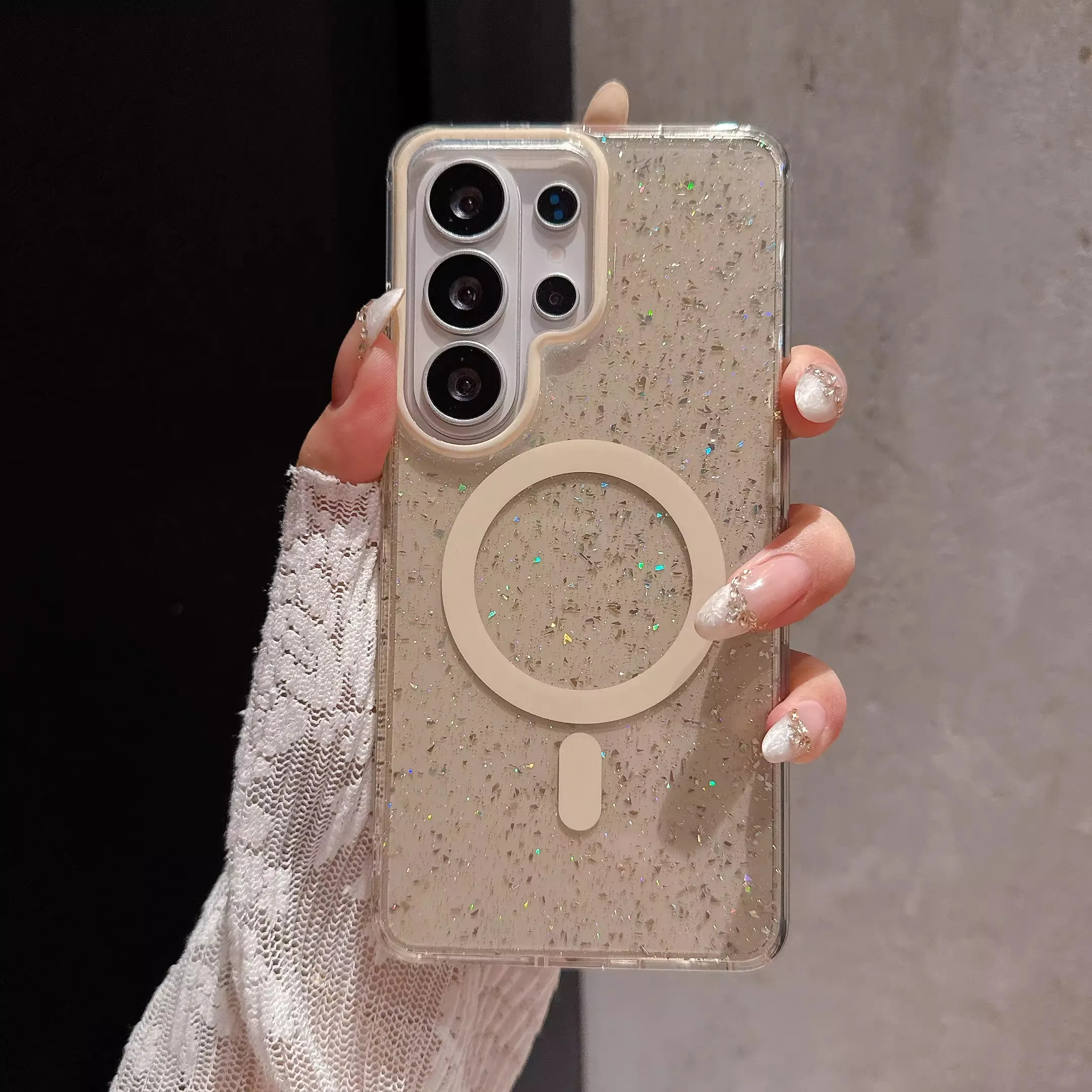 Glitter Transparent Luxury Shockproof Magnetic Phone Case with Bumper Cover