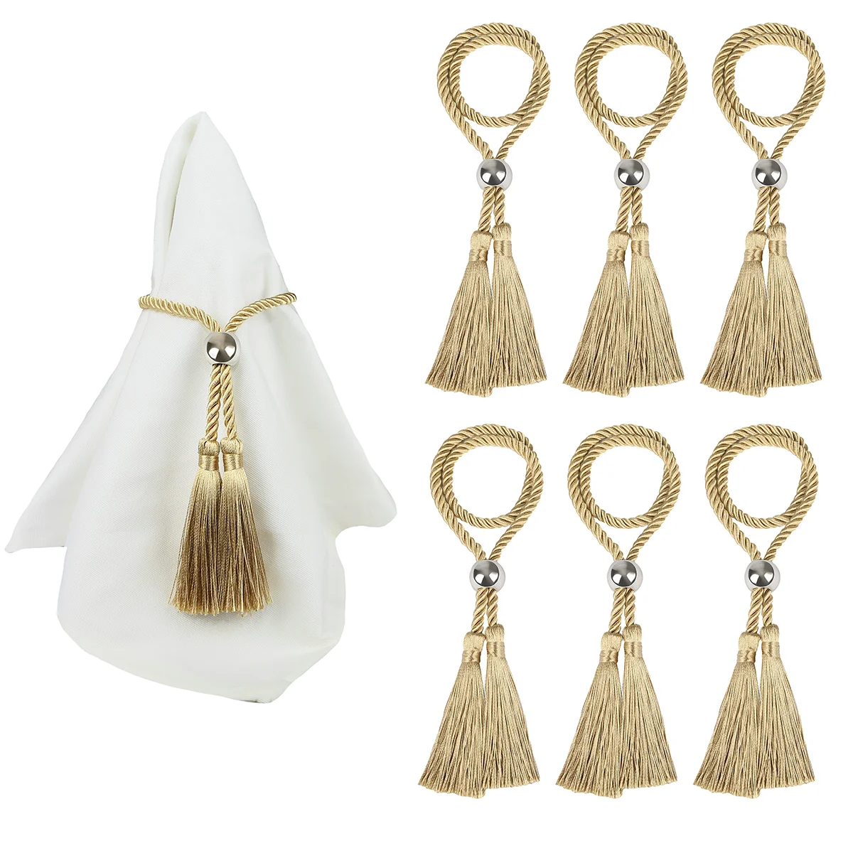 Beads Napkin Rings Handmade Tassel Napkin Buckle 4PC for Family Gatherings Wedding Party Table Decoration Accessories