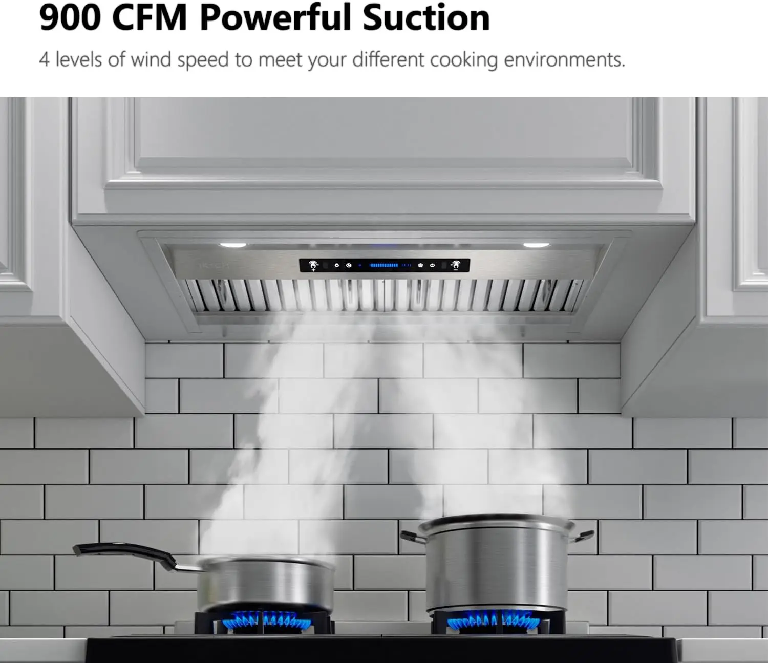 Built-in/Insert Range Hood 900 CFM, Ducted/Ductless Convertible Duct, Stainless Steel Kitchen Vent Hood with 2 Pcs Adjustable Li 2