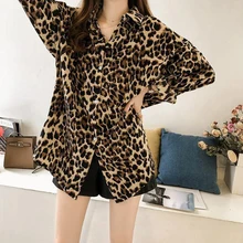 

Spring Autumn 2022 Loose Large Size Leopard Blouses Women Chiffon Shirt Long Sleeve Top Ladies Korea Shirts Blusa Feminina