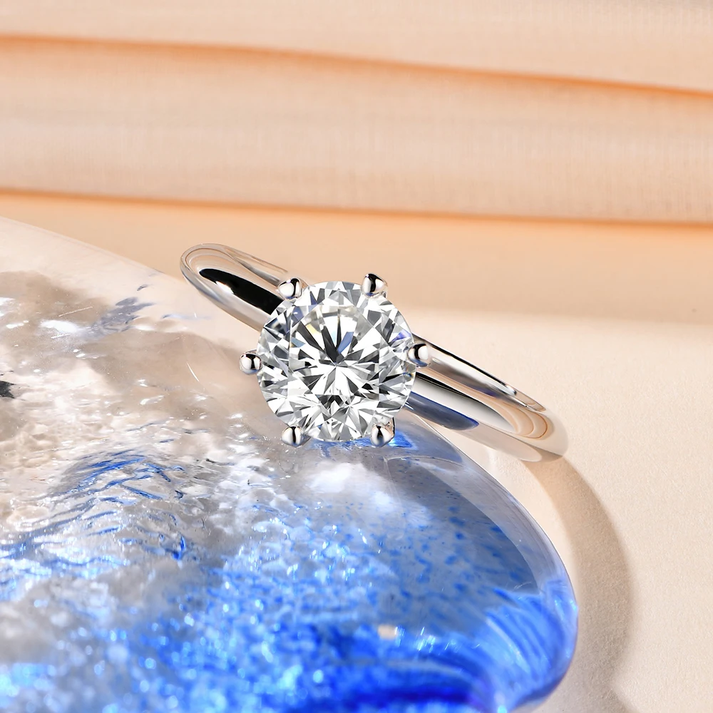 Moissanite Ring Classic Six Claw 1ct~3ct Round Brilliant Cut Diamond Test Passed Solitaire For Women