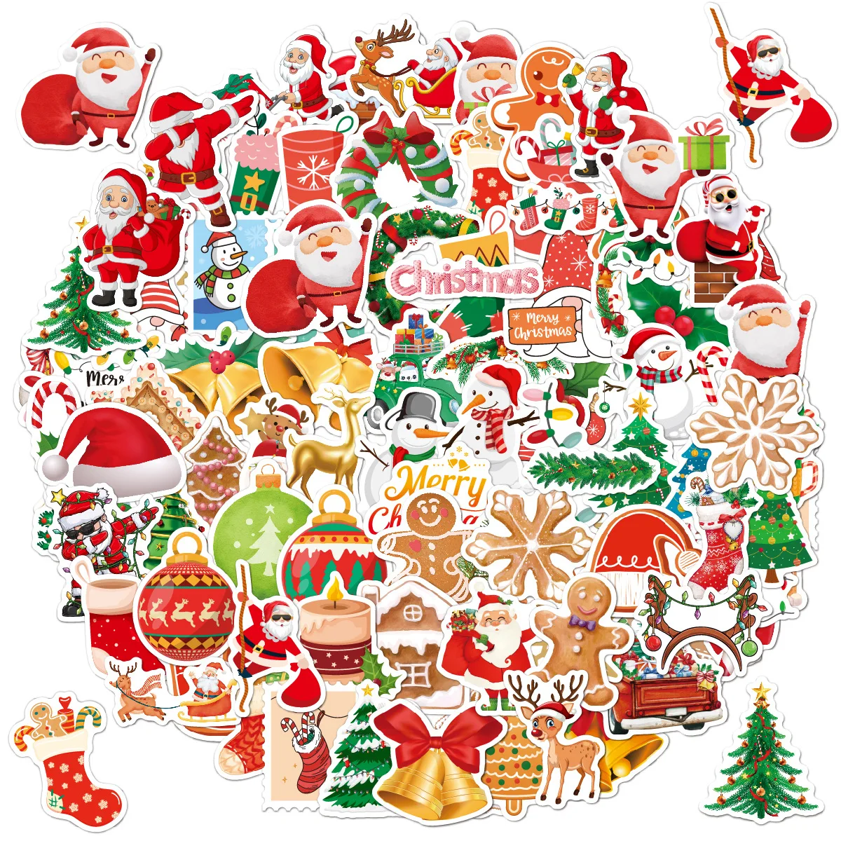 

50/100pcs Santa Claus Merry Christmas Stickers Decor Cars Guitar Laptop Phone Refrigerator Cup Stickers Scrapbook Kids Xmas Gift
