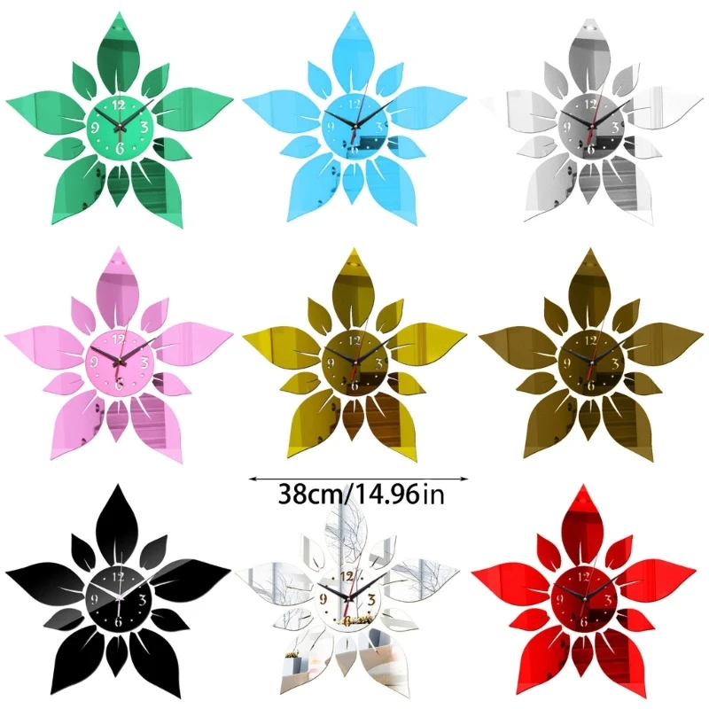 E8BD Adhesive Mirror Wall Clock Boy Girls Bedroom Decoration Gift