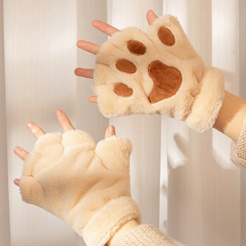 Kawaii Fashion Cute Cat Gloves Women Cartoon Fingerless Gloves Winter