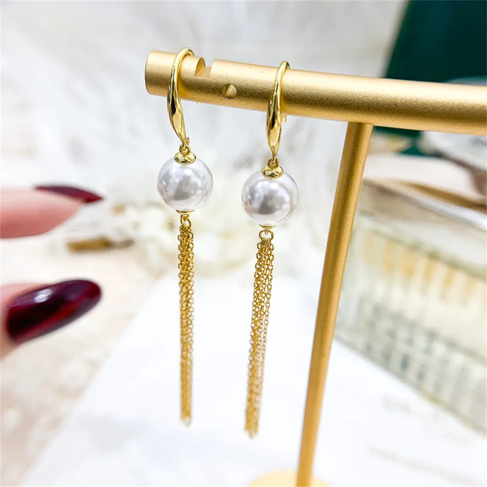 

DIY Pearl Ear Studs Accessories S925 Sterling Silver Jewelry Tassel Ear Hook Earrings Female Empty Holder Fit 8-11mm Beads
