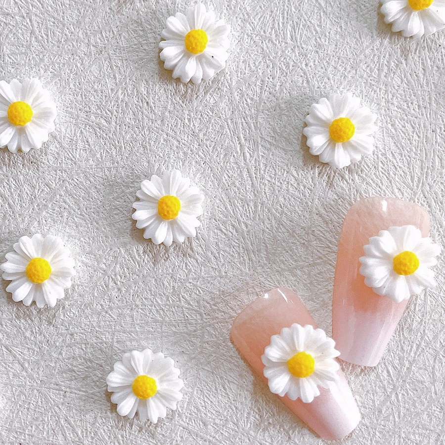 30PCS 11MM 3D 아크릴 꽃 화이트 데이지 네일 아트 매력 액세서리 매니큐어 장식 용품 손톱 장식 용품 재료